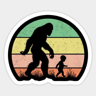 Bigfoot Sasquatch Walking With a Baby Vintage Hiking Dad Sticker